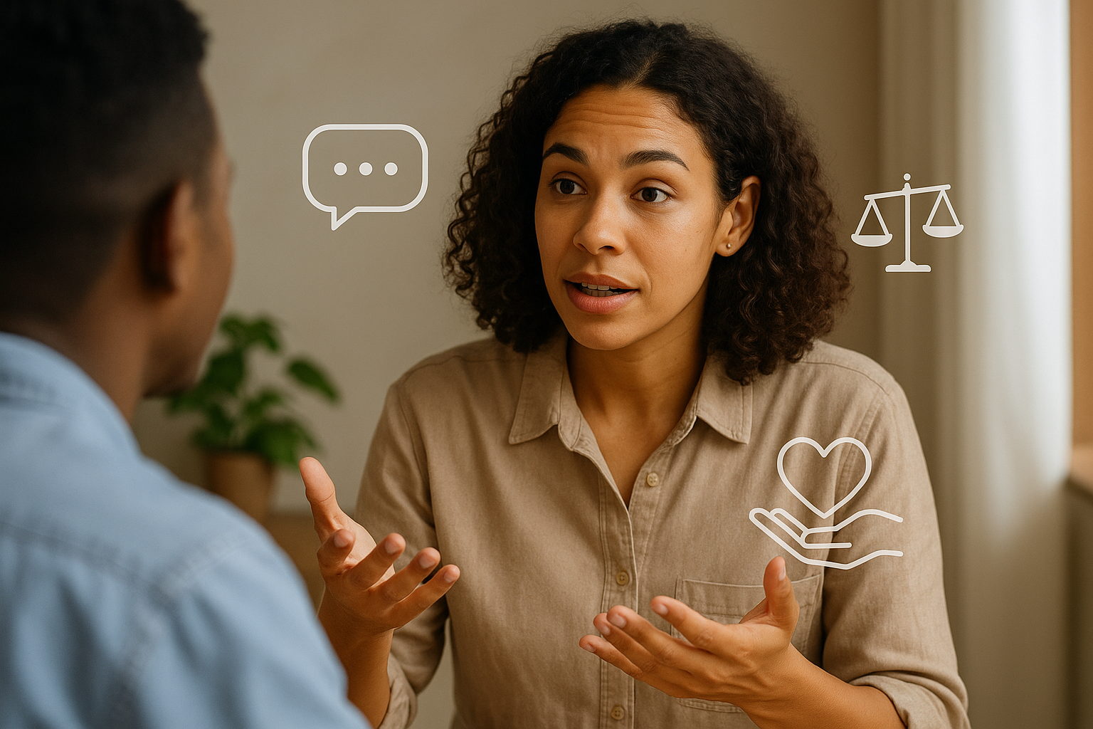 Duas pessoas conversando de forma assertiva